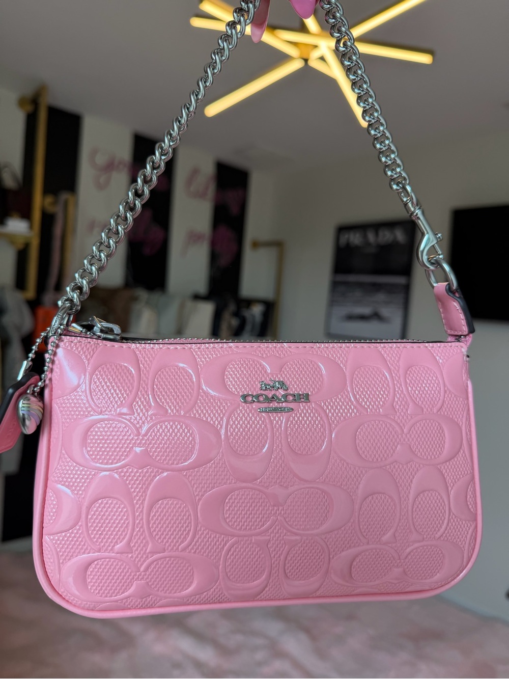 ๐ Coach Nolita 19 Pink Patent Signature Chain Bag CC727 NWT Barbiecore - Picture 10 of 17